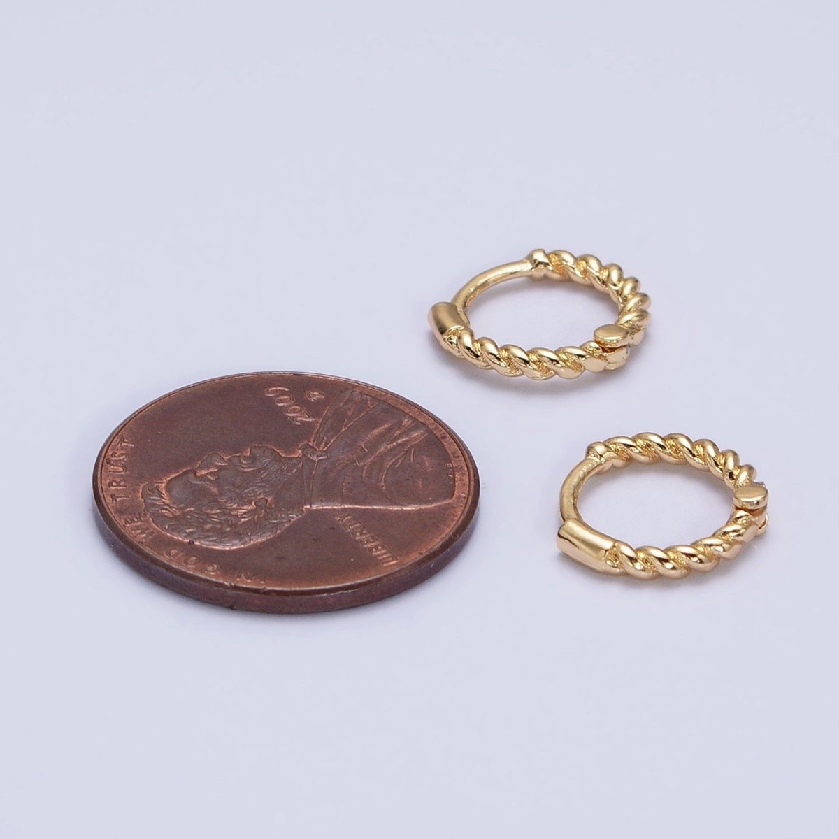 Gold, Silver Twisted Croissant Thin 11mm Cartilage Huggie Earrings | AB944 AB945 - DLUXCA