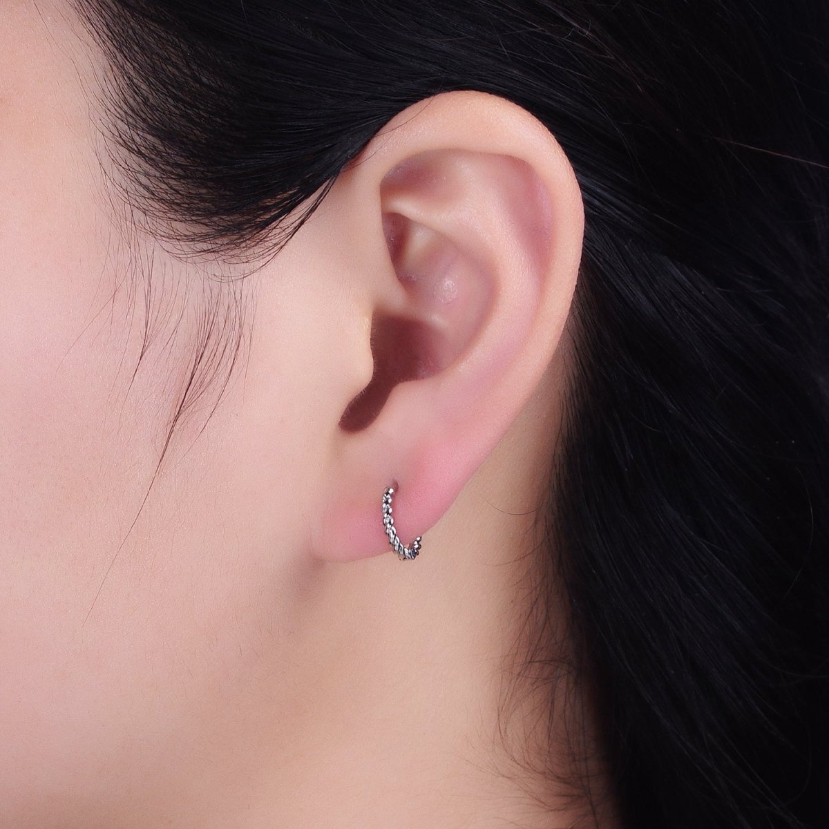 Gold, Silver Twisted Croissant Thin 11mm Cartilage Huggie Earrings | AB944 AB945 - DLUXCA