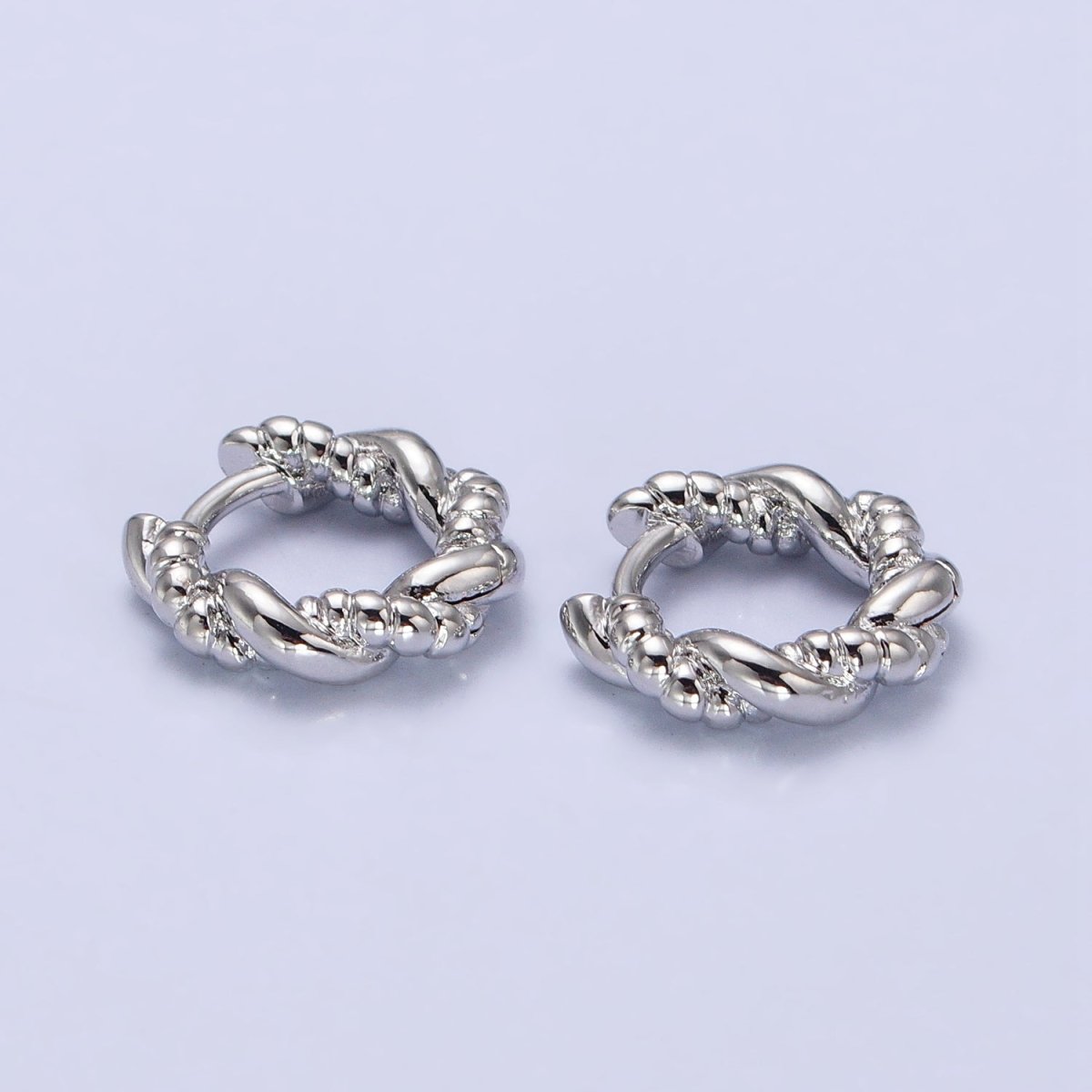 Gold, Silver Twisted Rope Croissant 12mm Huggie Hoop Earrings | AB551 AB552 - DLUXCA