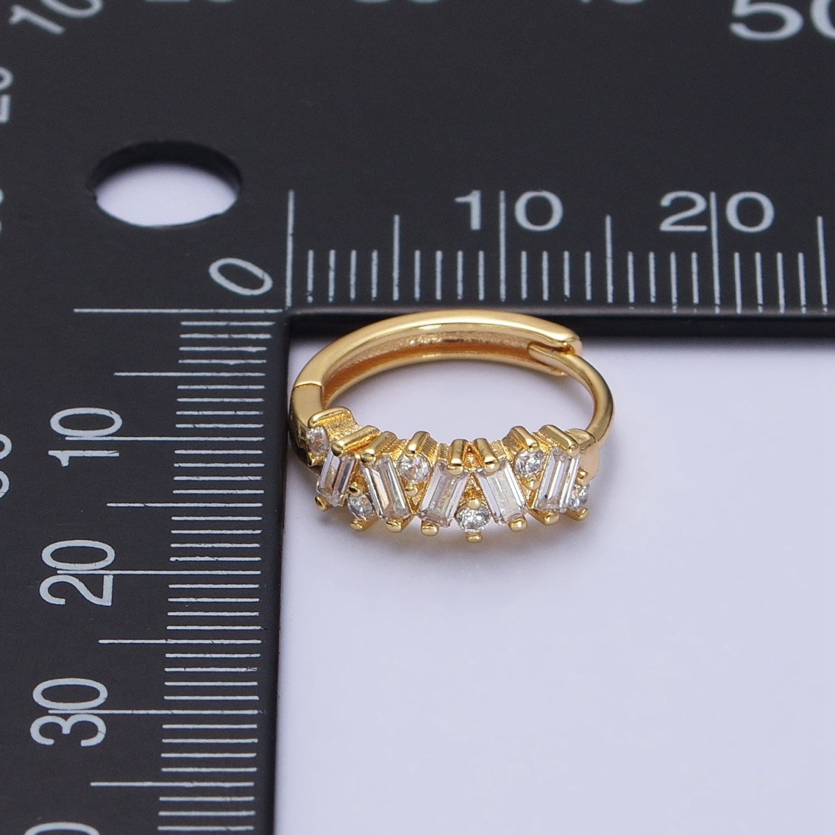 Gold, Silver Zig-Zag Clear Baguette CZ 15mm Huggie Hoop Earrings | AB522 AB527 - DLUXCA