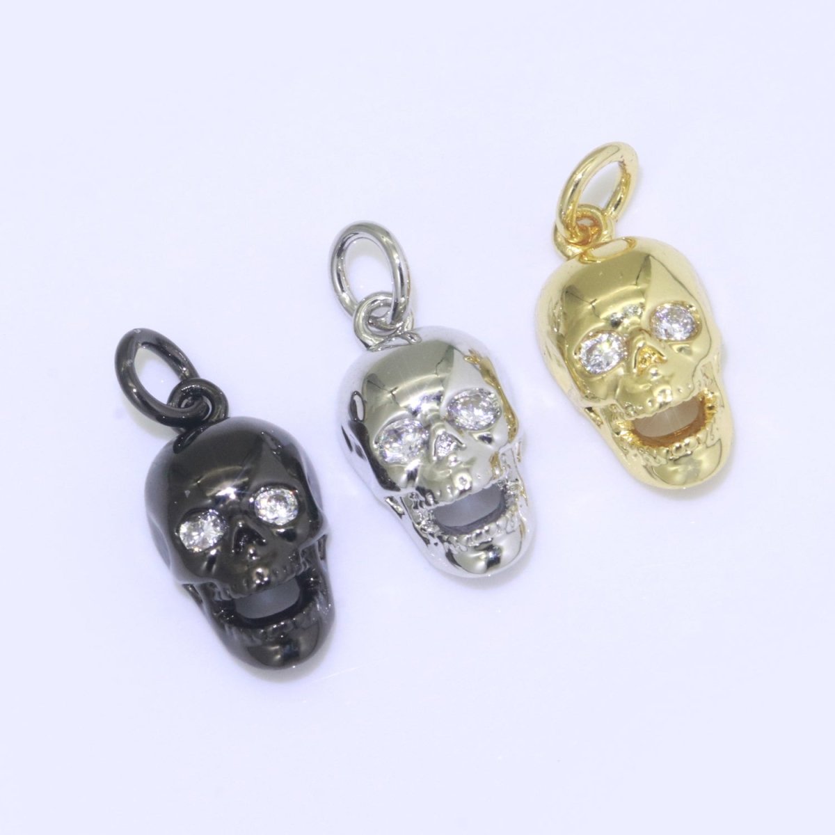 Gold Skull Charm, Skull Pendant, 3D Skull Pendant Gold Filled Charm, Pewter, Silver Black Gun Metal Charm Bracelet Necklace for halloween M-508 - M-510 - DLUXCA