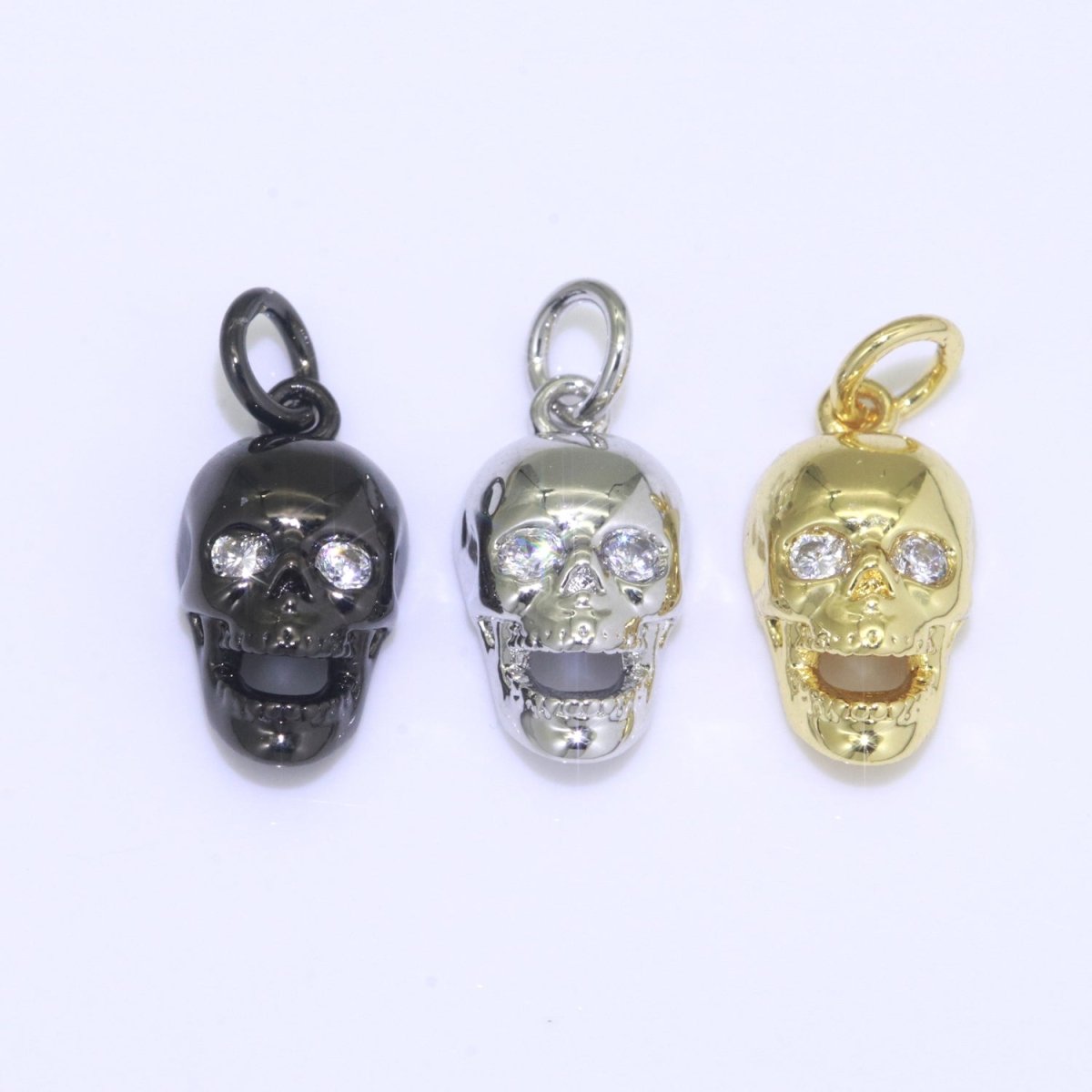Gold Skull Charm, Skull Pendant, 3D Skull Pendant Gold Filled Charm, Pewter, Silver Black Gun Metal Charm Bracelet Necklace for halloween M-508 - M-510 - DLUXCA