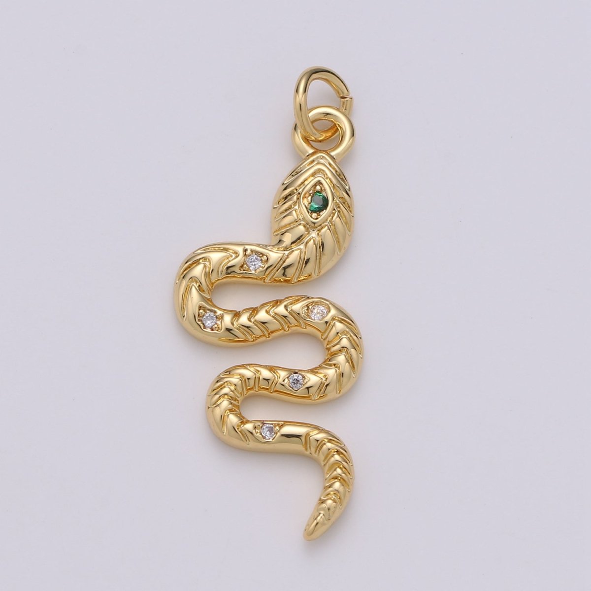 Gold Snake Charm, 24K Gold Filled Snake Pendant for Necklace Making, 35x14mm, Green Serpent Micro CZ Pave Charm, Jewelry Finding,E-115 - DLUXCA