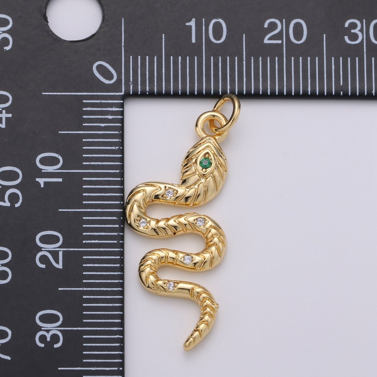 Gold Snake Charm, 24K Gold Filled Snake Pendant for Necklace Making, 35x14mm, Green Serpent Micro CZ Pave Charm, Jewelry Finding,E-115 - DLUXCA