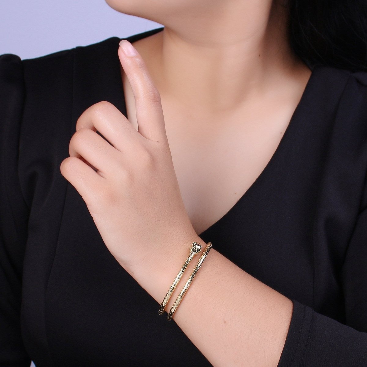 Gold Snake Cuff Bracelet Wrap Snake Bangle Stackable Jewelry | WA-287 Clearance Pricing - DLUXCA