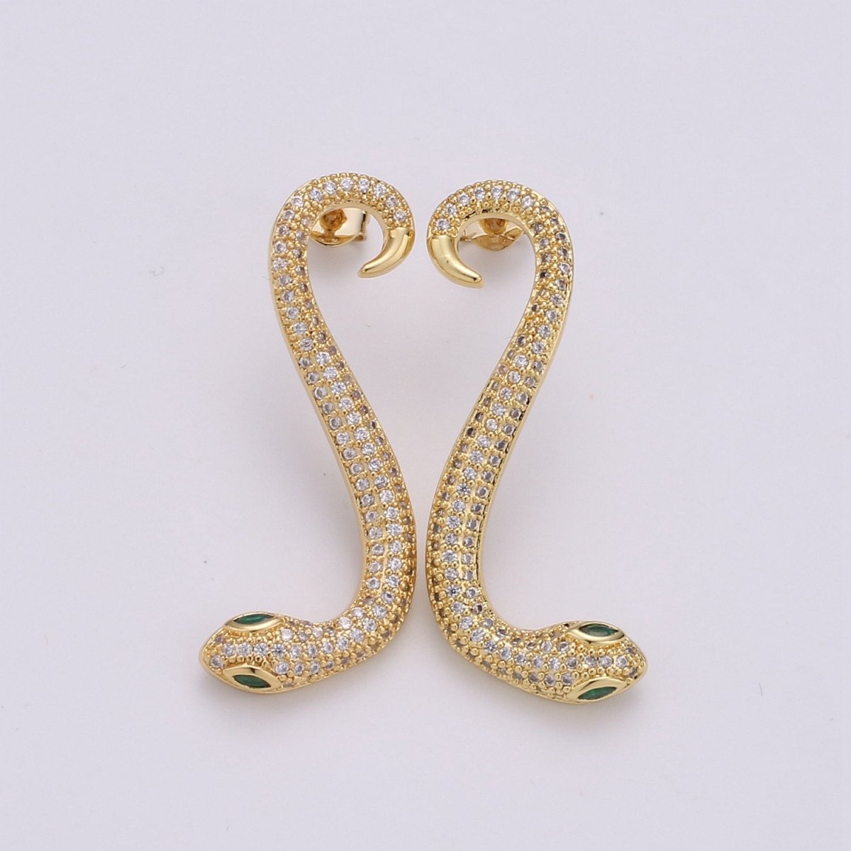 Gold snake earrings asp cleopatra toga serpent dangle 40mm long lightweight earrings Serpent snake Jewelry Micro pave Stud Earring Q-172 Q-173 - DLUXCA