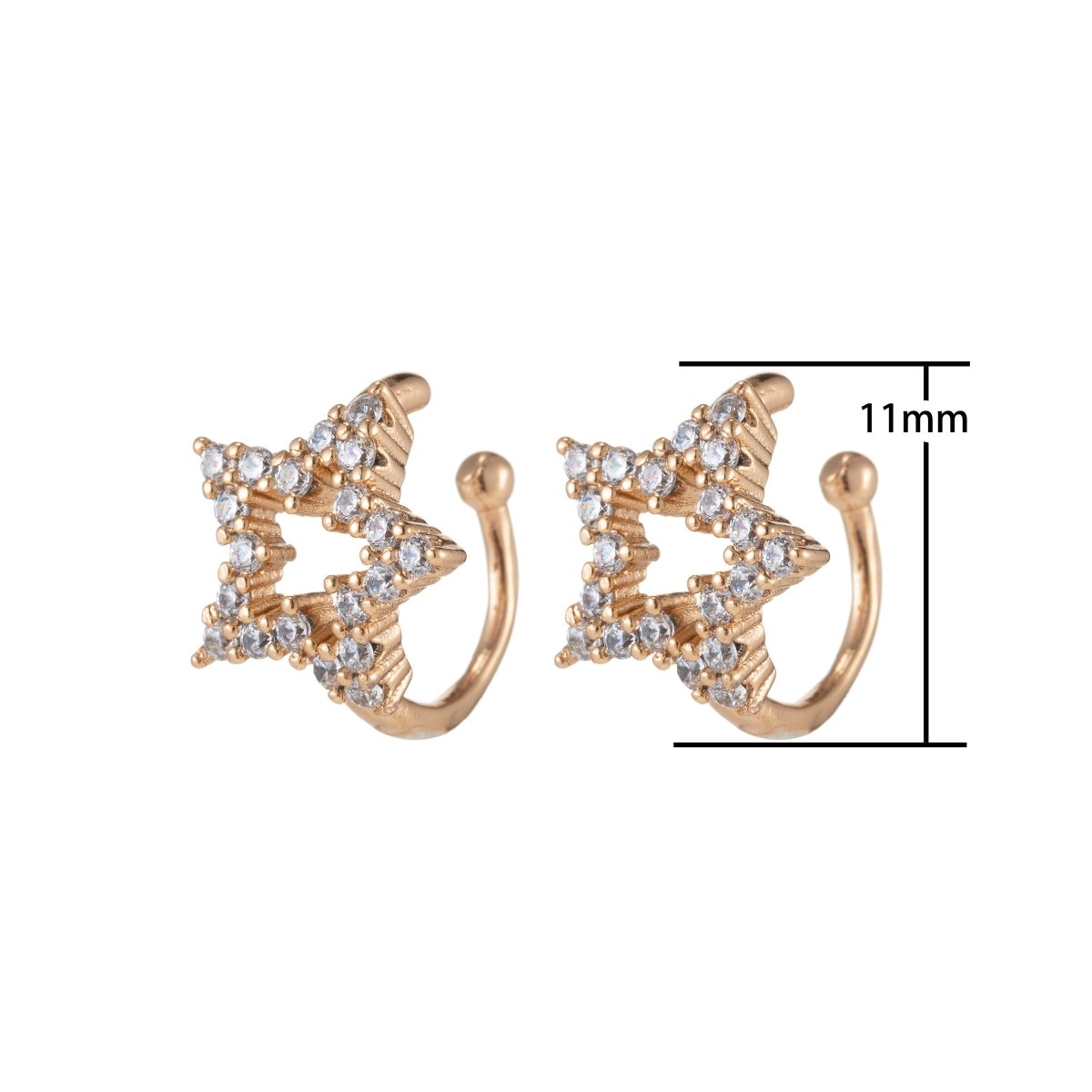Gold Sparkling CZ Star Cuff Earrings for Women Clip On Ears No Piercing Cartilage Earrings AI-053 - DLUXCA