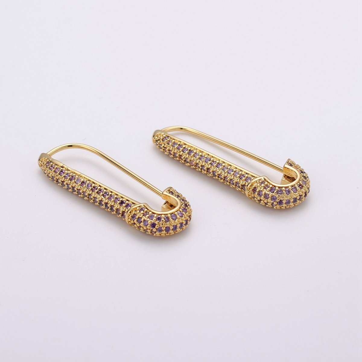 Gold Sparkly safety pin Pendant- medium safety pins Charm Holder pave safety for Bridal Jewelry minimal modern Supply K-604 - K-610 - DLUXCA