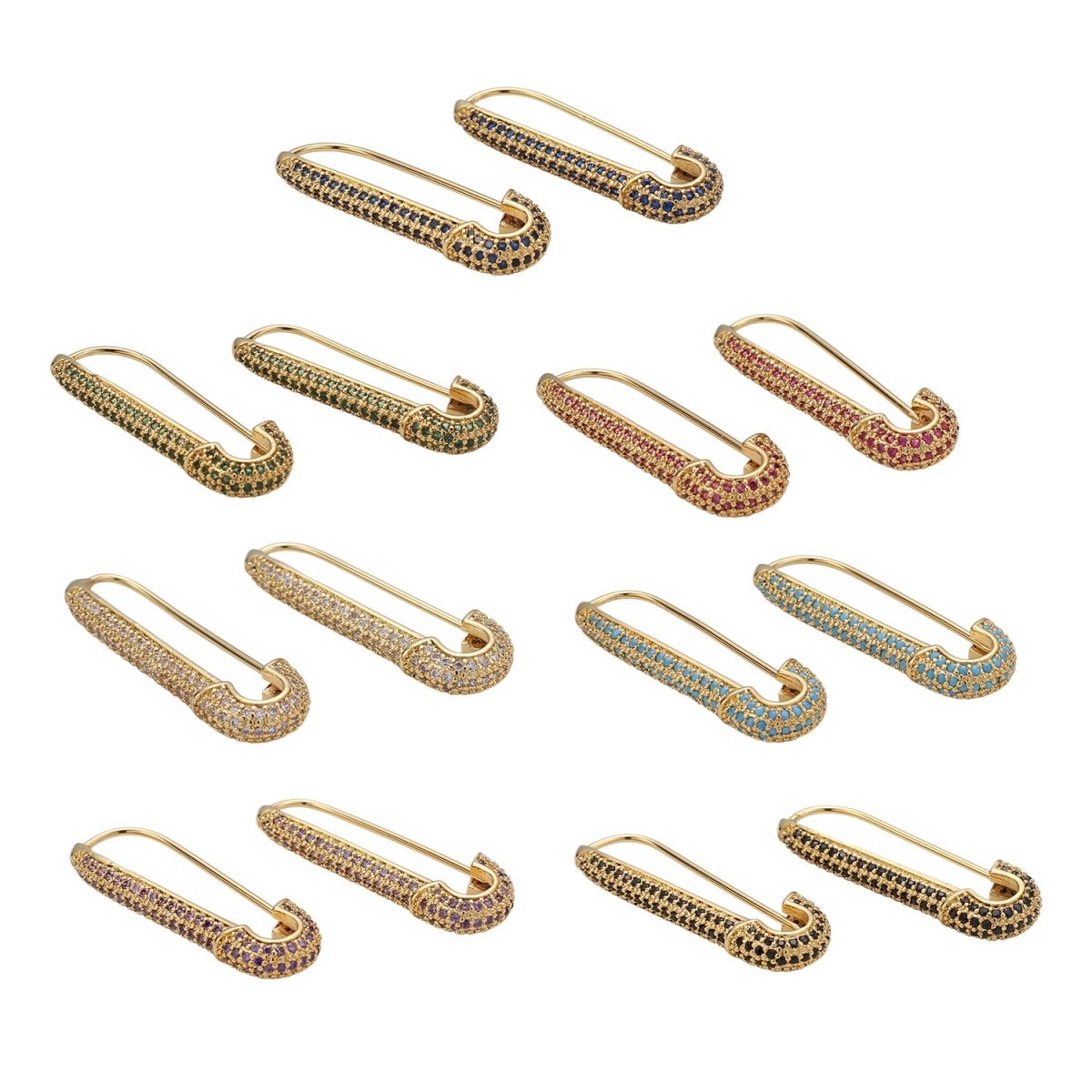 Gold Sparkly safety pin Pendant- medium safety pins Charm Holder pave safety for Bridal Jewelry minimal modern Supply K-604 - K-610 - DLUXCA