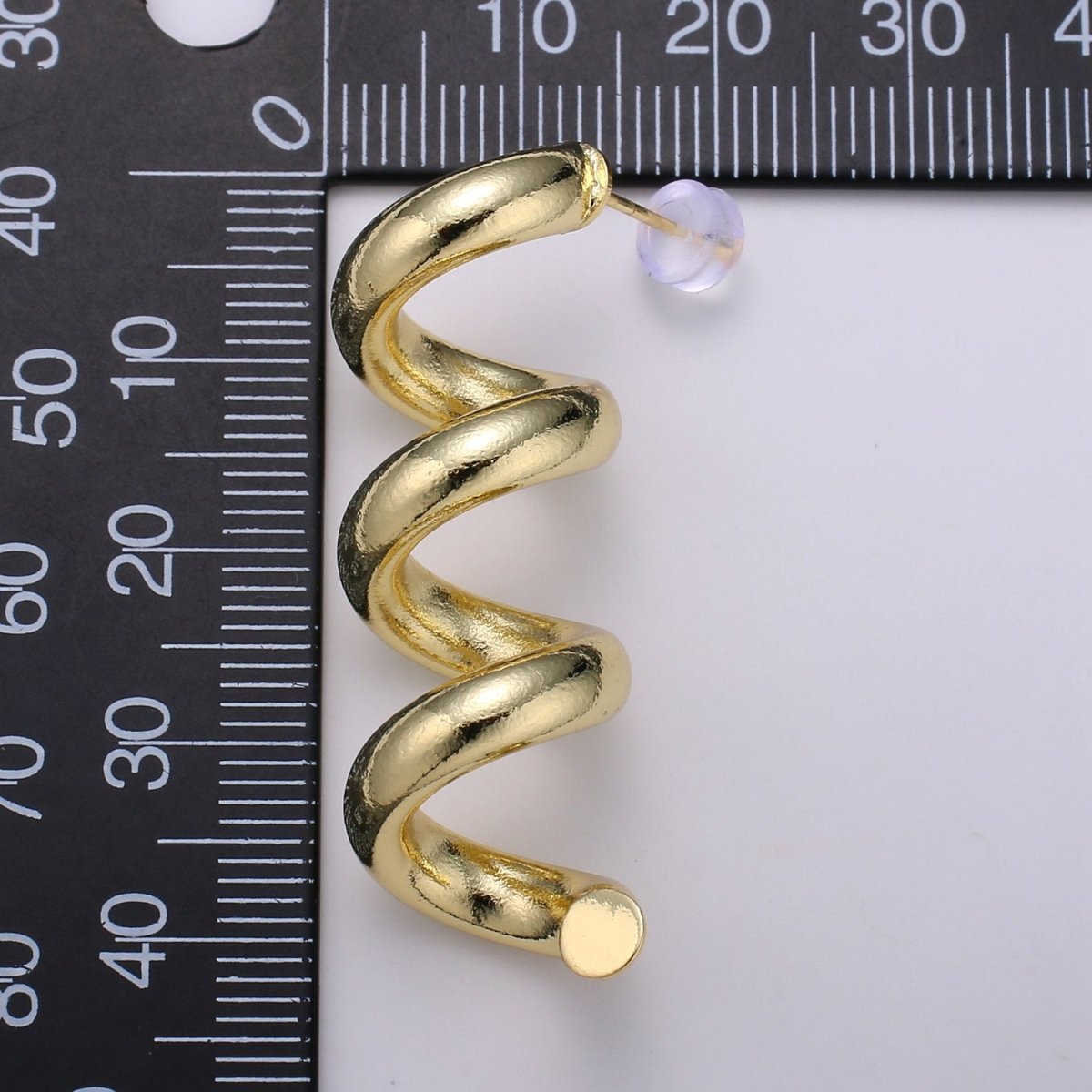 Gold Spiral Earrings, Gold Stud Earrings, Gold Corkscrew Earrings, Gold Chunky Earrings Bold Statement Jewelry Q-340 - DLUXCA