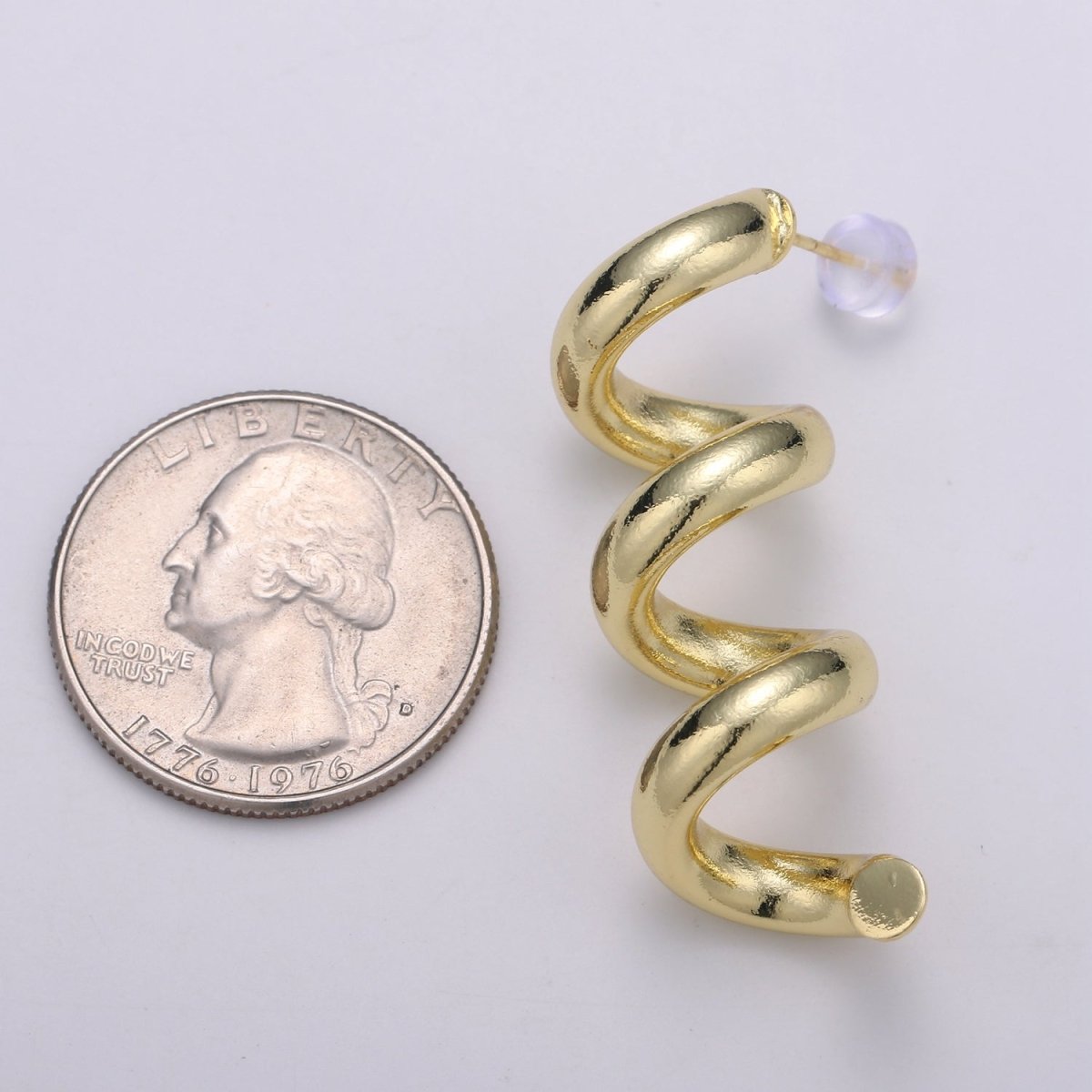 Gold Spiral Earrings, Gold Stud Earrings, Gold Corkscrew Earrings, Gold Chunky Earrings Bold Statement Jewelry Q-340 - DLUXCA
