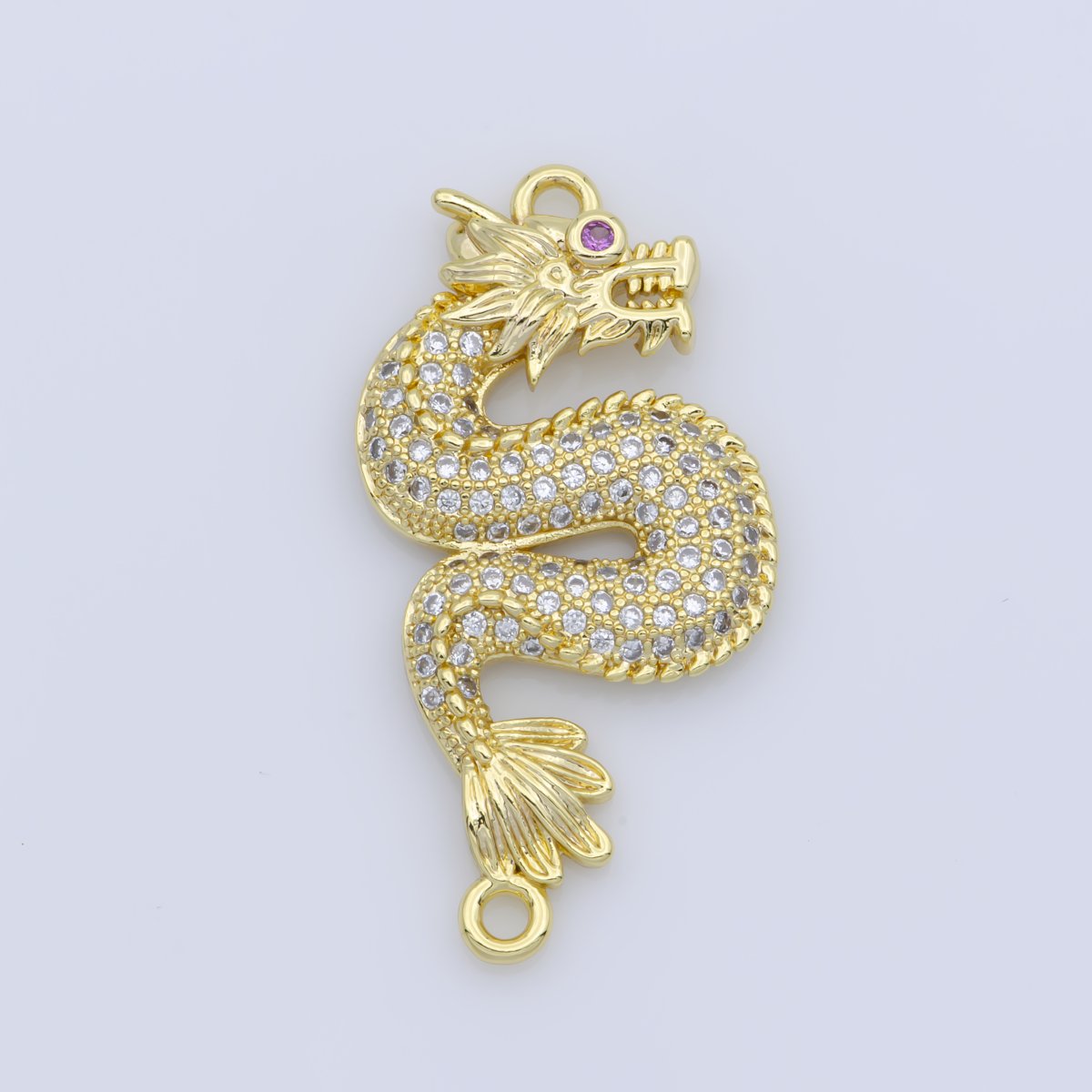 Gold Spirit Mythical Majesty Dragon Chinese Legend Belief DIY Cubic Zirconia Bracelet Charm Bead Finding CONNECTOR For Jewelry Making F-245 - DLUXCA
