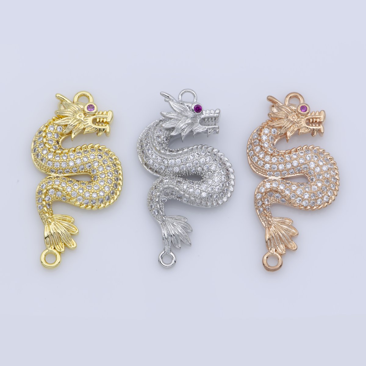 Gold Spirit Mythical Majesty Dragon Chinese Legend Belief DIY Cubic Zirconia Bracelet Charm Bead Finding CONNECTOR For Jewelry Making F-245 - DLUXCA