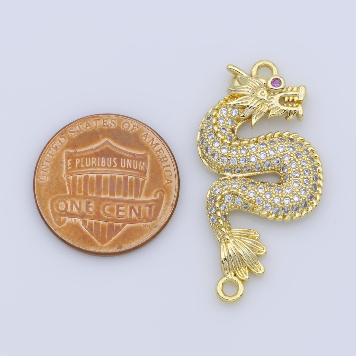 Gold Spirit Mythical Majesty Dragon Chinese Legend Belief DIY Cubic Zirconia Bracelet Charm Bead Finding CONNECTOR For Jewelry Making F-245 - DLUXCA
