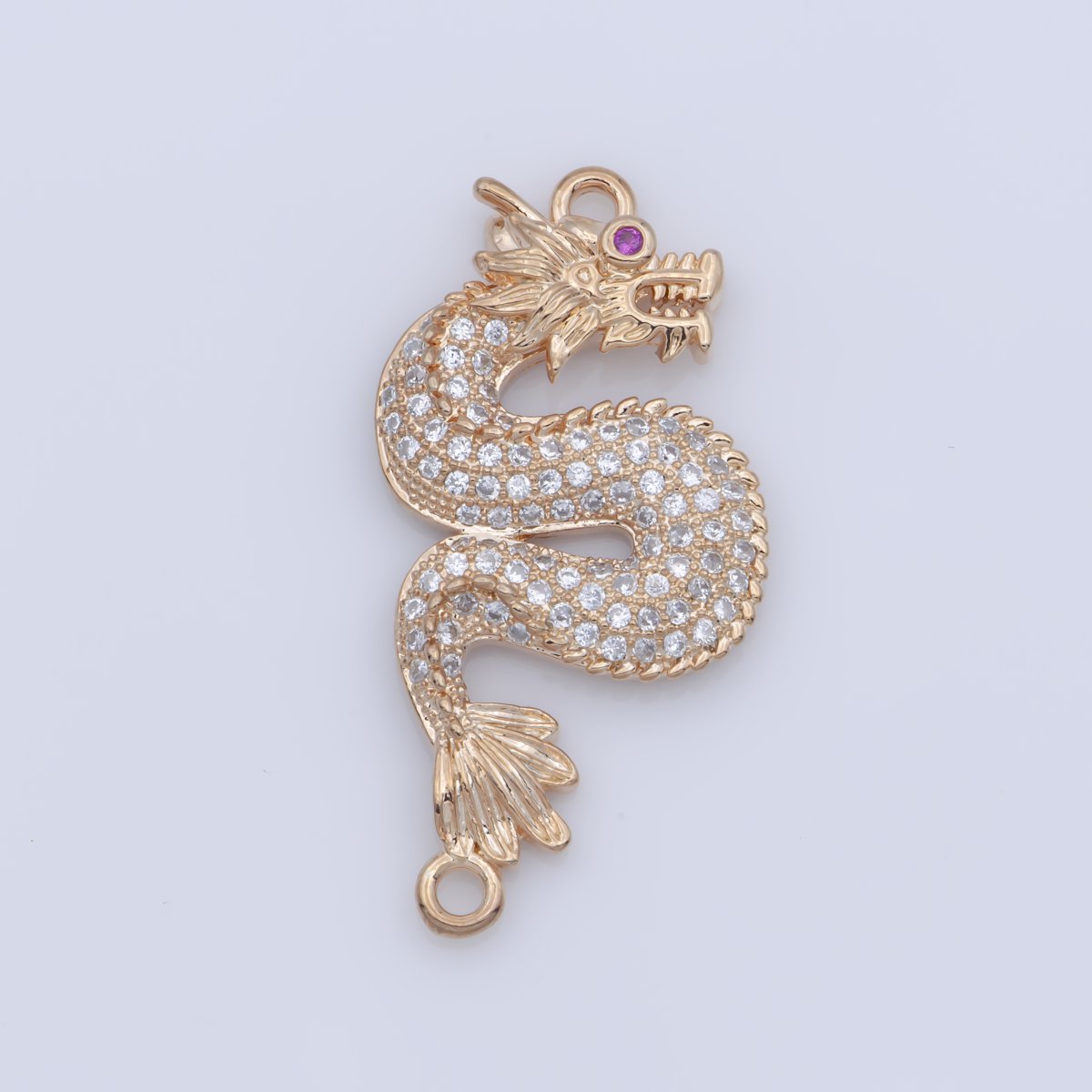 Gold Spirit Mythical Majesty Dragon Chinese Legend Belief DIY Cubic Zirconia Bracelet Charm Bead Finding CONNECTOR For Jewelry Making F-245 - DLUXCA