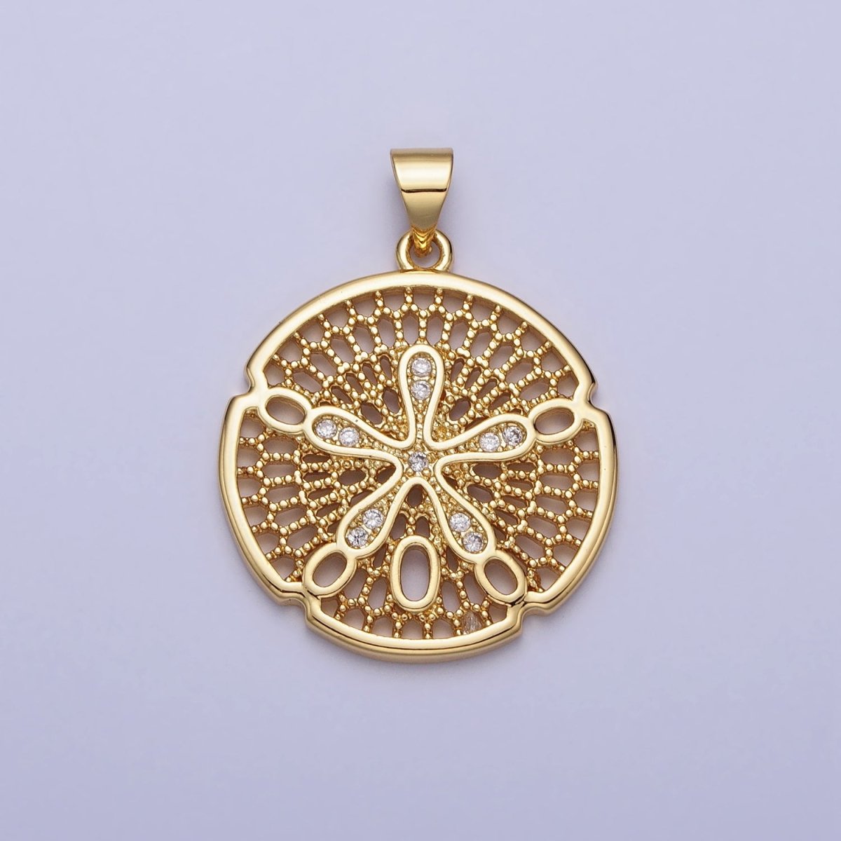 Gold Splat Flower Beaded Filigree Geometric Round Pendant | AA153 - DLUXCA