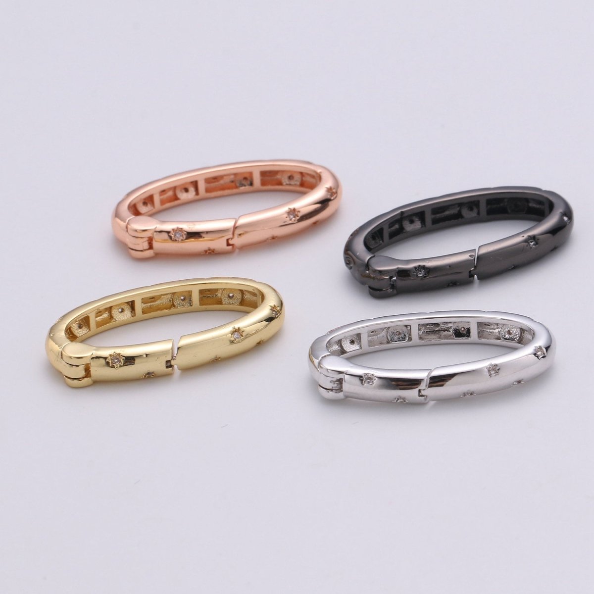 Gold Spring Gate Ring, Push Gate ring, 30X15mm Oval Ring Charm Holder Rose Gold Black Gun Metal Silver Clasp for Connector Charm Holder K-853 K-854 - DLUXCA