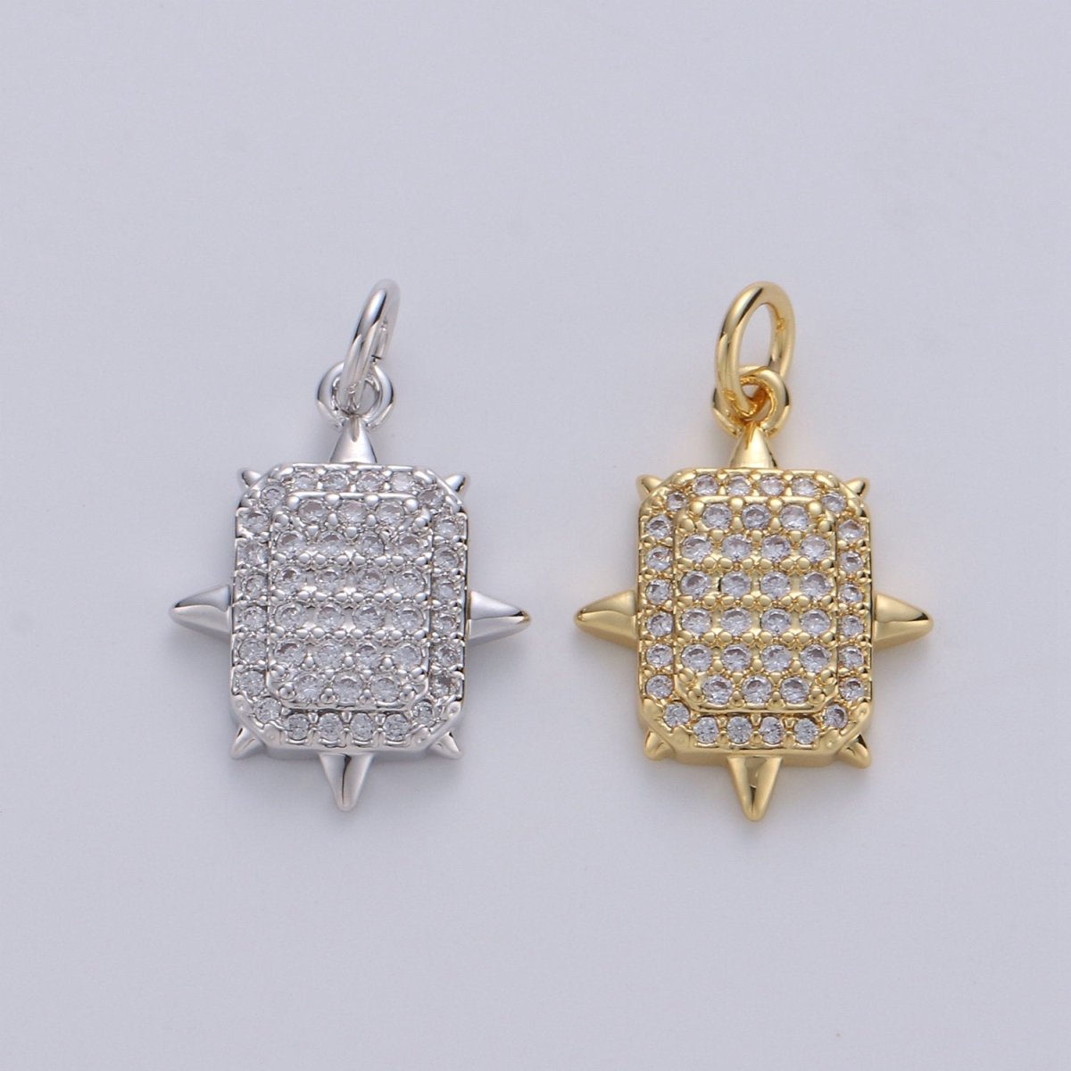 Gold Square Stud Charm, Micro Pave Cz Geometric Pendant, 20x14mm geometric Square charm for necklace earring bracelet supply D-527 D-528 - DLUXCA