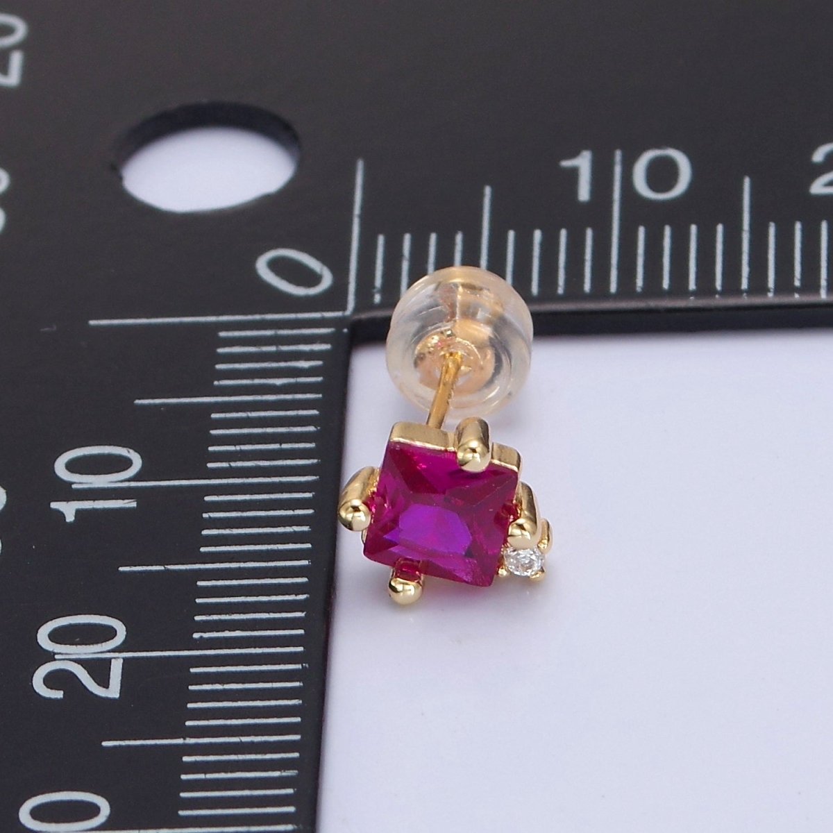 Gold Square Stud Earrings Princess Cut Cubic Zirconia Stones T-385 T-386 - DLUXCA