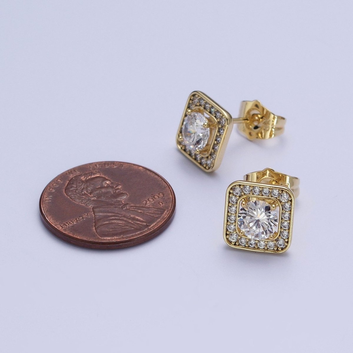 Gold Square Stud Earrings With CZ AE-1029 - DLUXCA