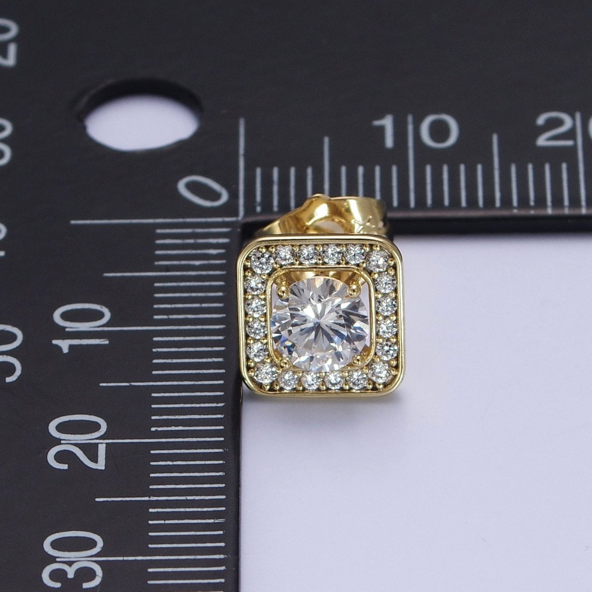 Gold Square Stud Earrings With CZ AE-1029 - DLUXCA