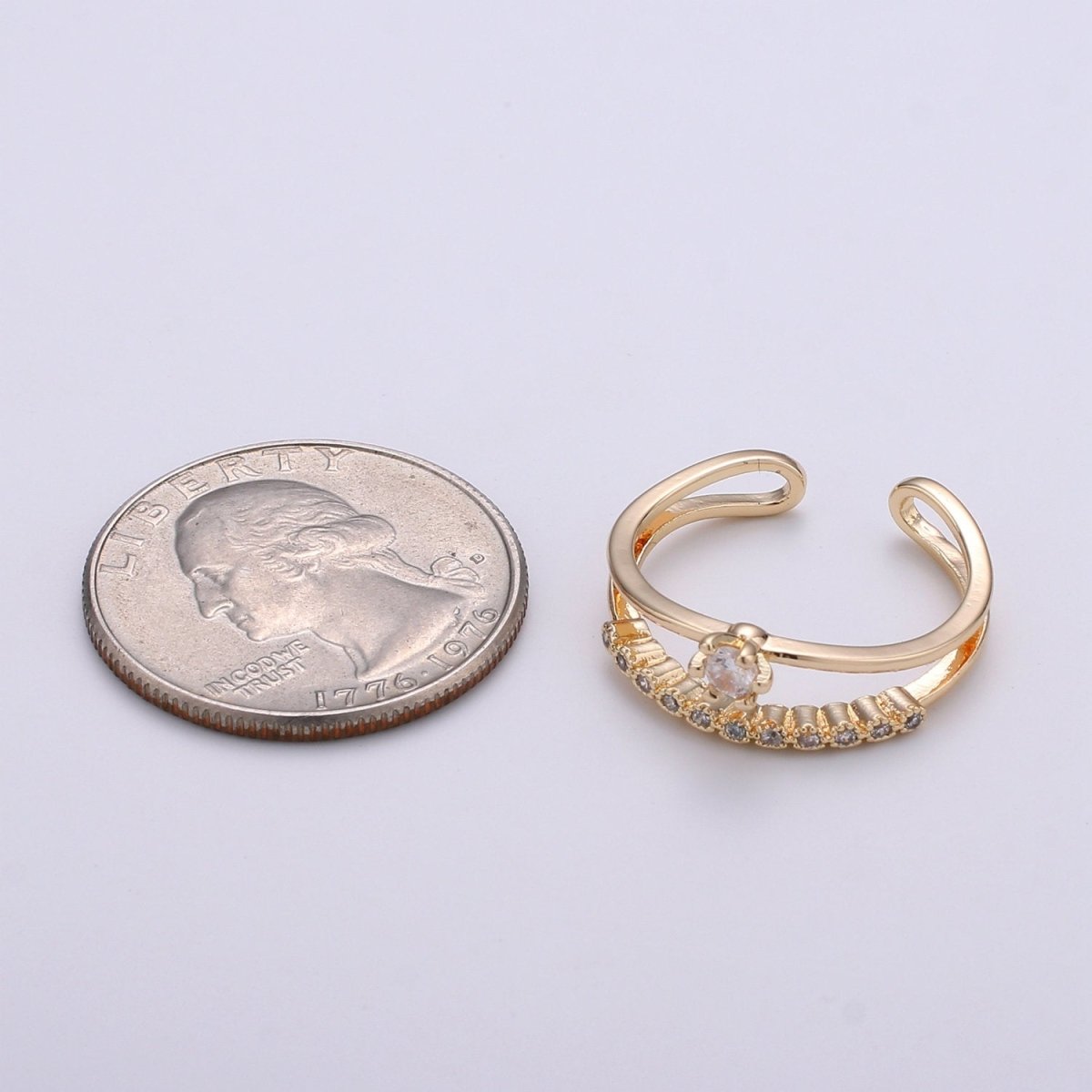 Gold Stack Ring | Minimalist Ring | Dainty Fine Ring or Delicate Wedding Ring | Open Ring | Adjustable Ring | Micro Pave CZ Ring R-062 - DLUXCA