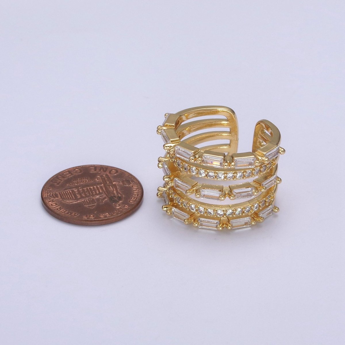 Gold Stackable Baguette Ring Clear CZ Ring Open Adjustable Jewelry U-078 - DLUXCA
