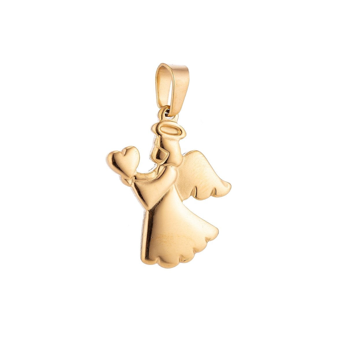Gold Stainless Steel Angel With Heart Necklace Pendant Charm Bails Findings for Jewelry Making J-344 - DLUXCA