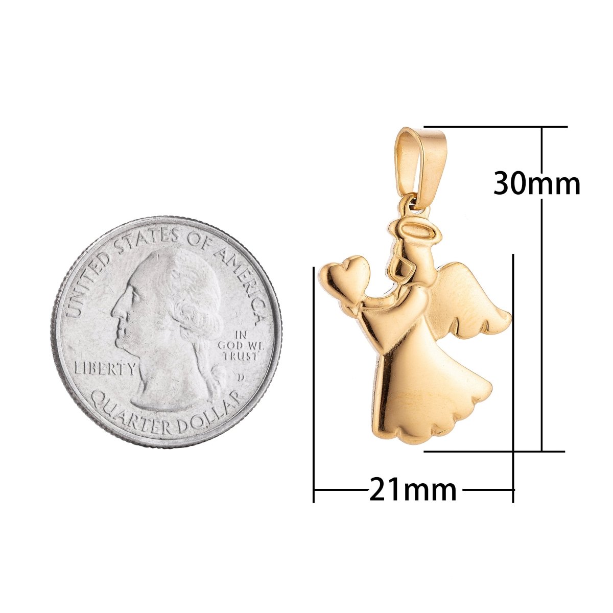 Gold Stainless Steel Angel With Heart Necklace Pendant Charm Bails Findings for Jewelry Making J-344 - DLUXCA