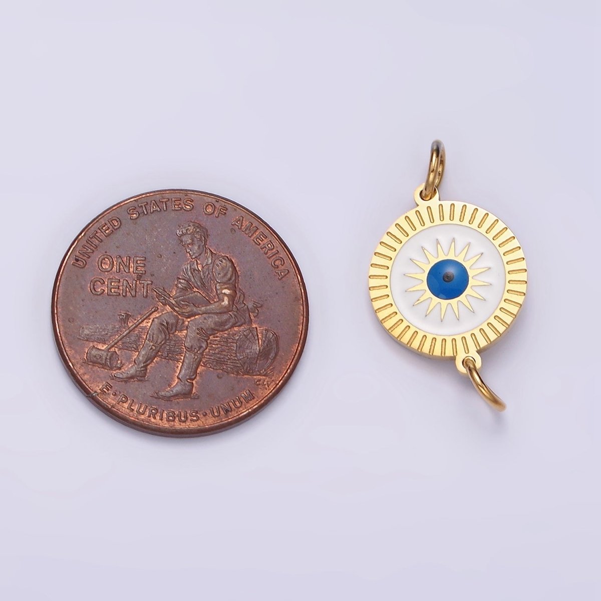 Gold Stainless Steel Evil Eye Charm Connector in Gold Radial Sun Link Connector for Bracelet Necklace G-783 - DLUXCA