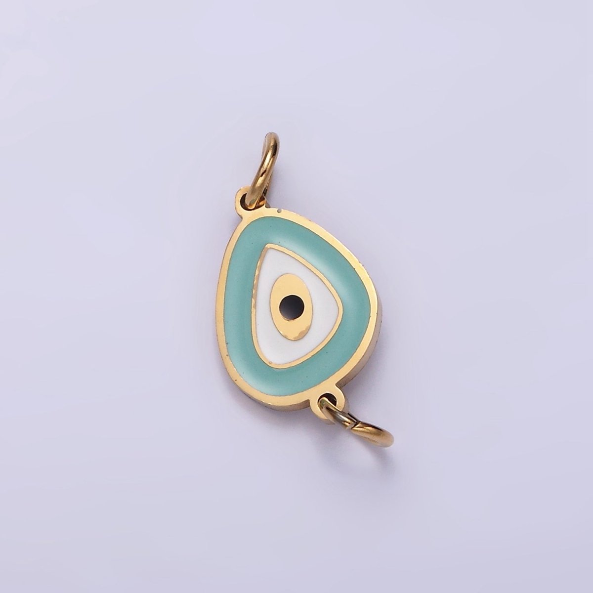 Gold Stainless Steel Evil Eye Charm Connector in Gold Teal Enamel Link Connector for Bracelet Necklace G-782 - DLUXCA