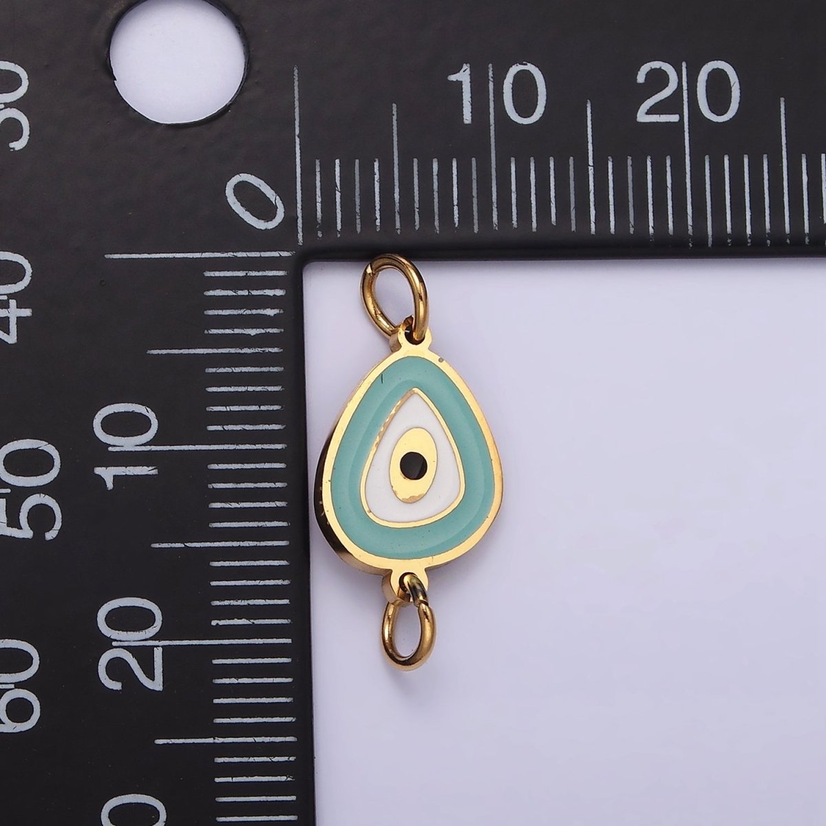 Gold Stainless Steel Evil Eye Charm Connector in Gold Teal Enamel Link Connector for Bracelet Necklace G-782 - DLUXCA