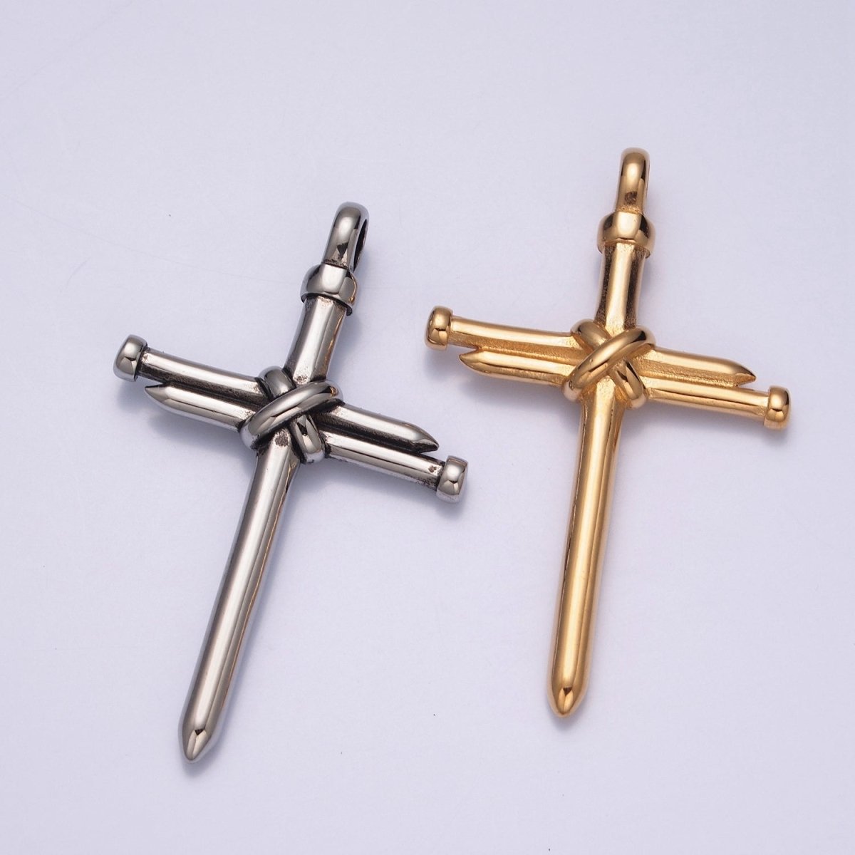 Gold Stainless Steel Nail Cross Necklace Pendant for Men Jewelry X-641 X-642 - DLUXCA