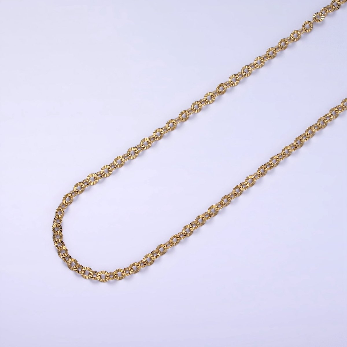 Gold Stainless Steel Rolo Chain by Yard Sunburst Oval Cable Textured Chain for Jewelry Making | Roll-1465 - DLUXCA