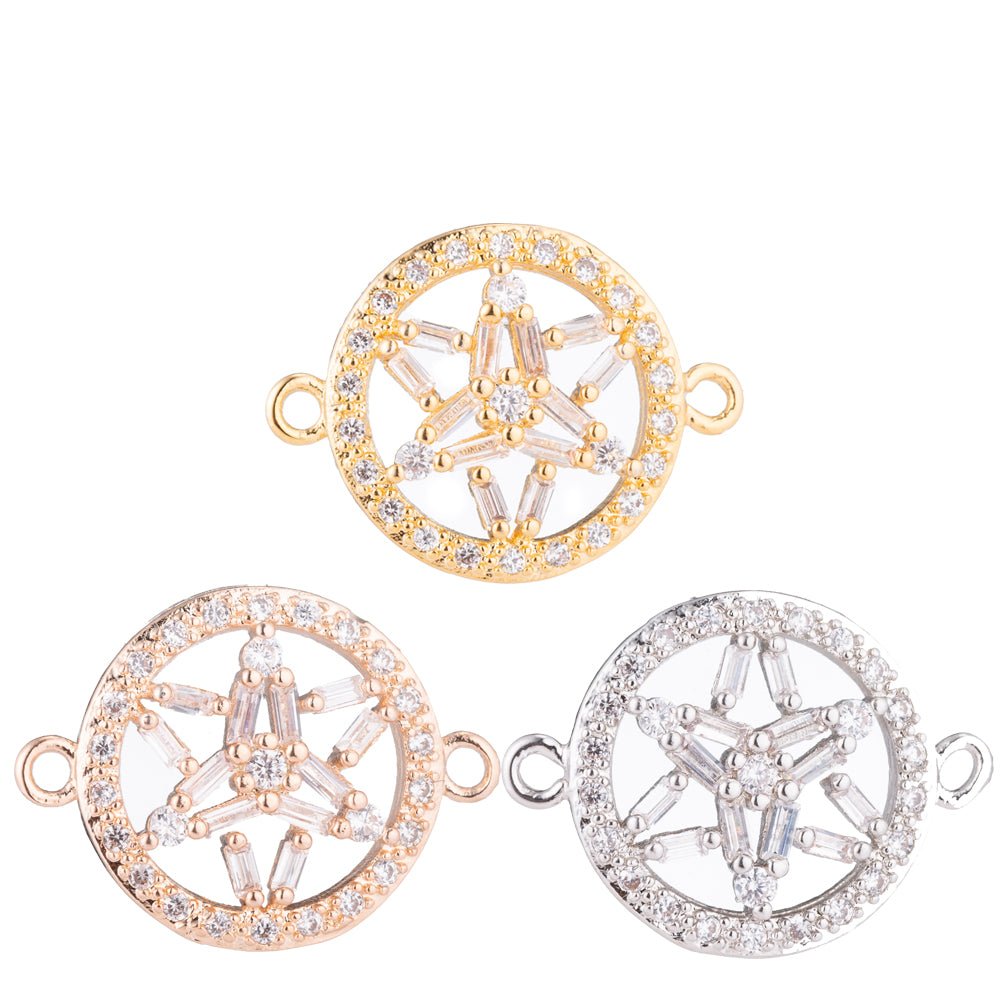 Gold Star, Celestial, Starry, DIY Handcrafted Ladies Gift, Cubic Zirconia Bracelet Charm, Necklace Pendant, Findings for Jewelry Making, F-156 - DLUXCA