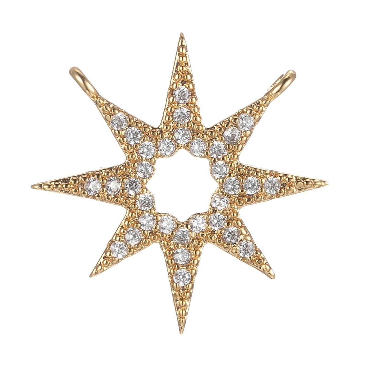 Gold Star Charm Connector, Micro Pave Star Charm, CZ Charms, Cubic Zirconia Star Link Connector for Necklace Pendant Double bail F-832 - DLUXCA