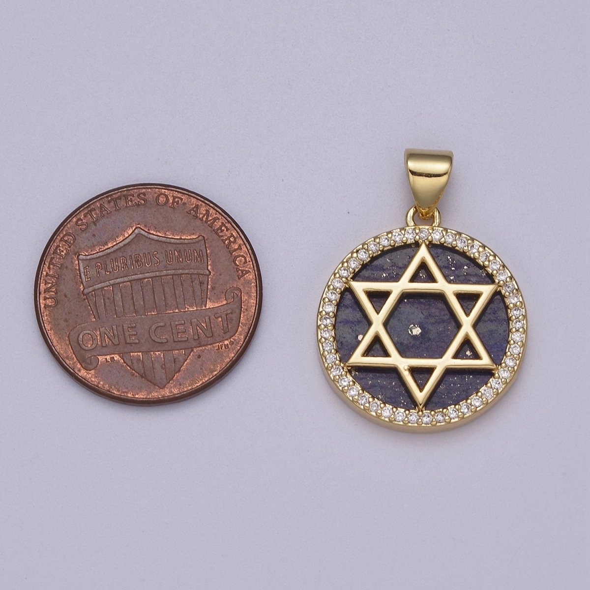 Gold Star David Pearl Medallion Pendant Round Disc Religious Jewish Jewelry for Necklace Earring Charm J-413 J-414 - DLUXCA