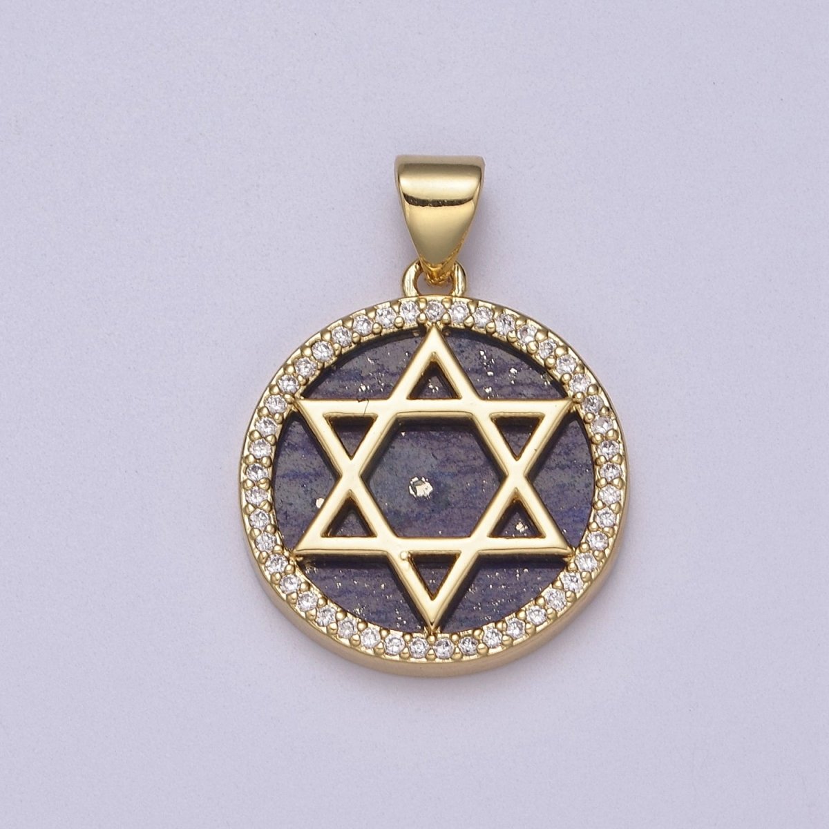 Gold Star David Pearl Medallion Pendant Round Disc Religious Jewish Jewelry for Necklace Earring Charm J-413 J-414 - DLUXCA