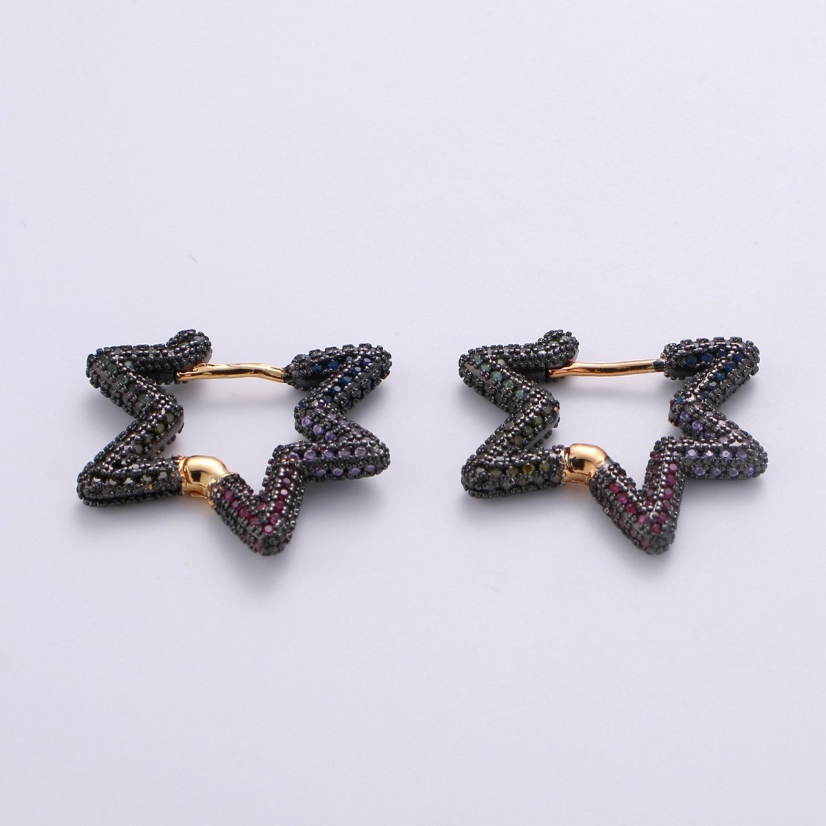 Gold Star earrings, Micro Pave huggie hoops with CZ, Hoop earrings Celestial Jewelry Gothic Dark Black Star Earring Q-136 - DLUXCA