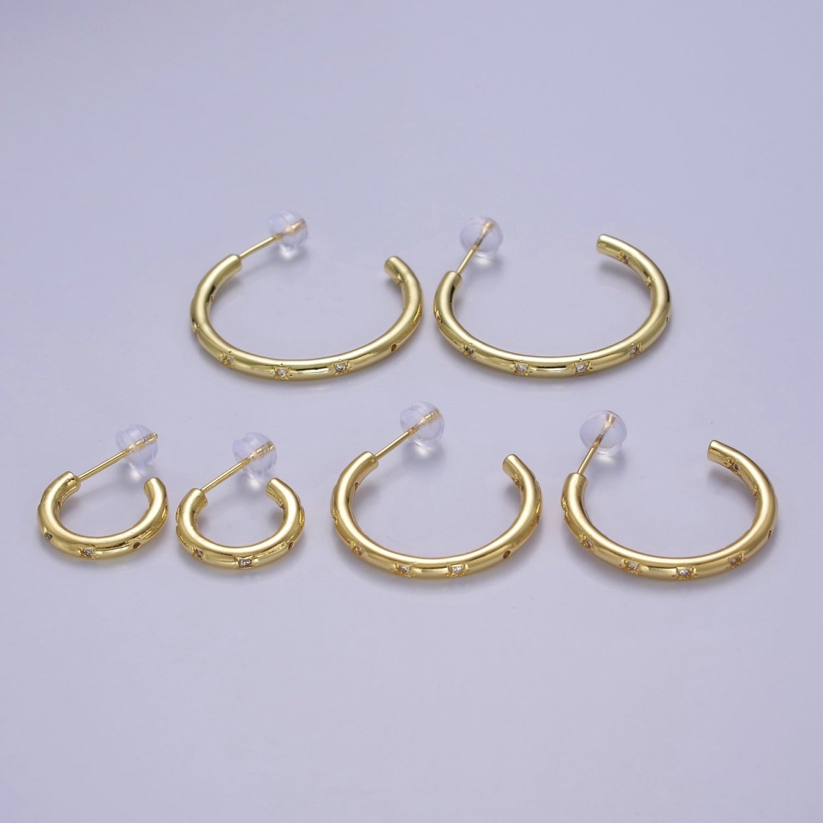 Gold Star Hoop Earring Cz Star Earring Celestial Starburst Everyday Jewelry V-167 V-168 V-169 - DLUXCA