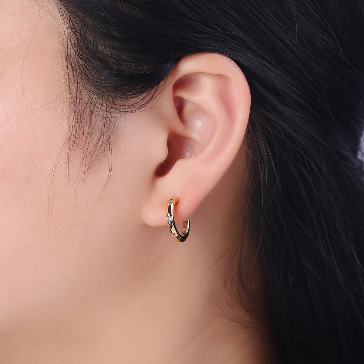 Gold Star Hoop Earring Cz Star Earring Celestial Starburst Everyday Jewelry V-167 V-168 V-169 - DLUXCA