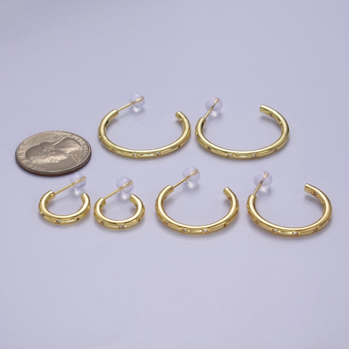 Gold Star Hoop Earring Cz Star Earring Celestial Starburst Everyday Jewelry V-167 V-168 V-169 - DLUXCA