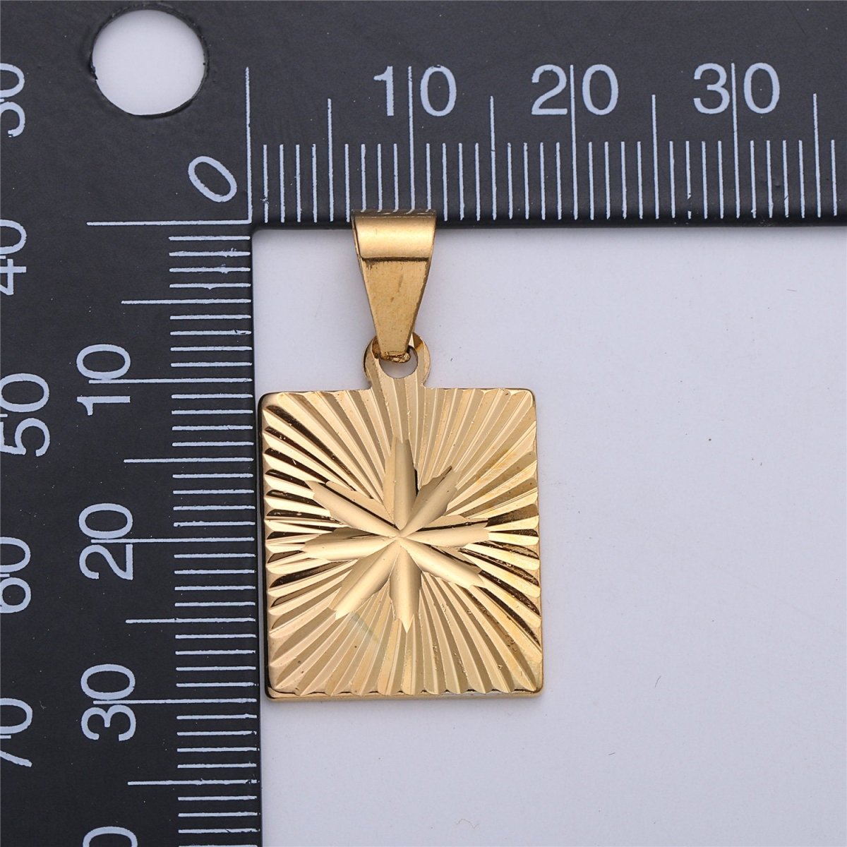 Gold Star Pendant, 18K Gold Filled Pendant, celestial medallion, Square pendant, gold starburst Charm I-161 - DLUXCA