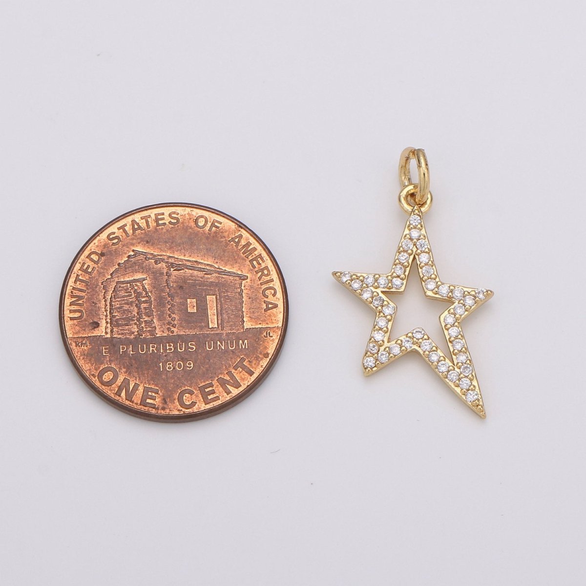 Gold Star pendant w/ Cubic, Nickel free 14k gold plated brass, Cubic zirconia, Cubic charm, Cubic star pendant Rockstar Charm D-197 - DLUXCA