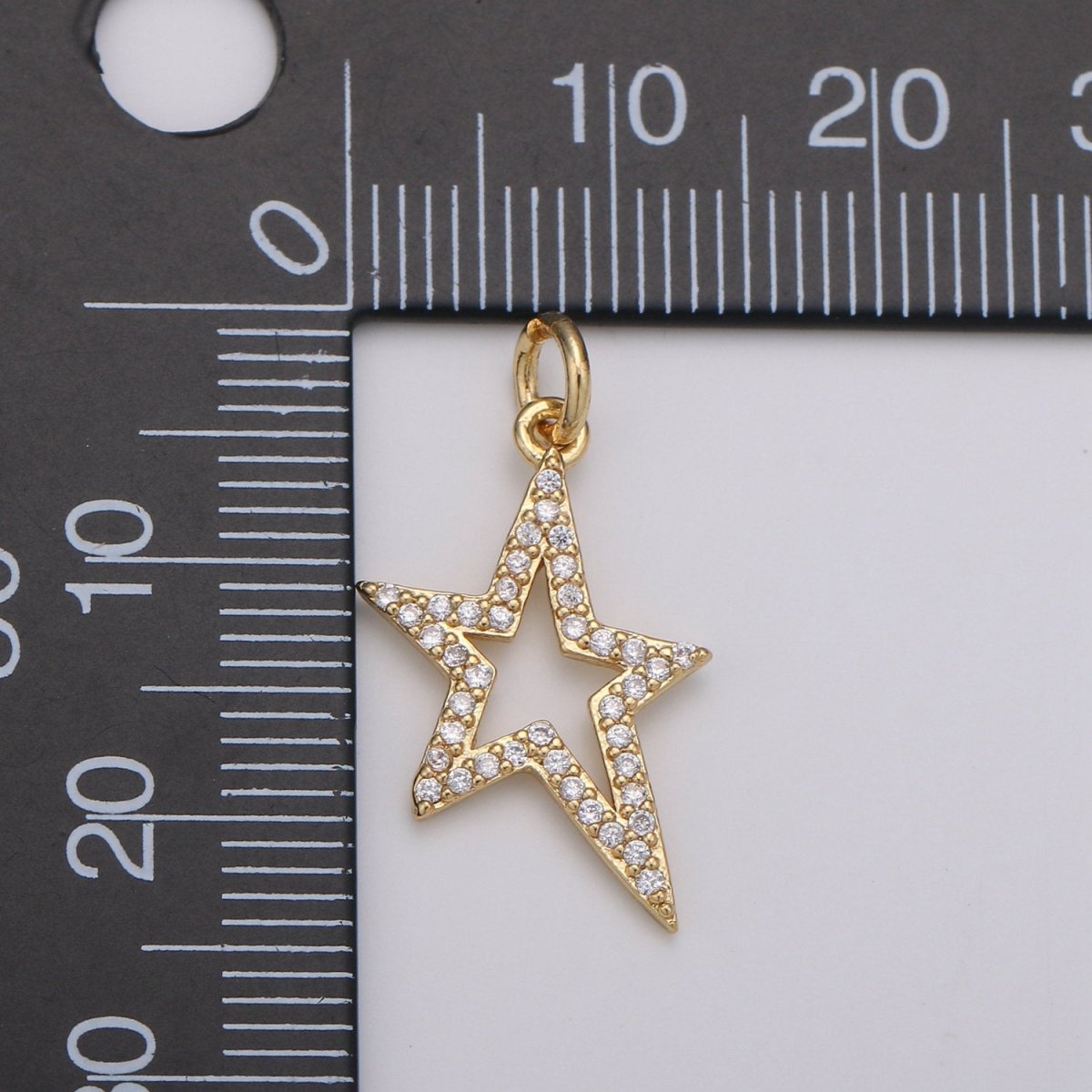 Gold Star pendant w/ Cubic, Nickel free 14k gold plated brass, Cubic zirconia, Cubic charm, Cubic star pendant Rockstar Charm D-197 - DLUXCA