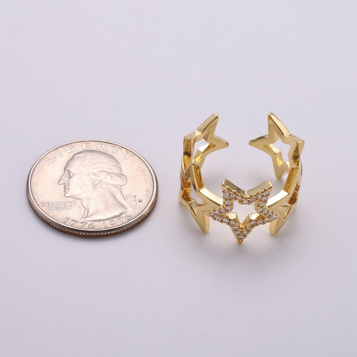 Gold Star Ring, Dainty Star Ring, Adjustable Ring, Minimalist Star Ring, Minimalist Ring, Gold Open Ring, Celestial Jewelry R-090 - DLUXCA