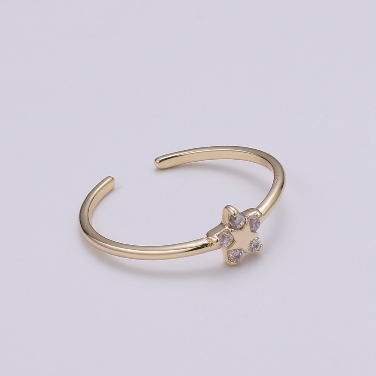 Gold Star Stacking Ring - minimalist dainty delicate ring, thin open adjustable ring, midi ring, Celestial Ring, Tiny Star ring R-246 - DLUXCA
