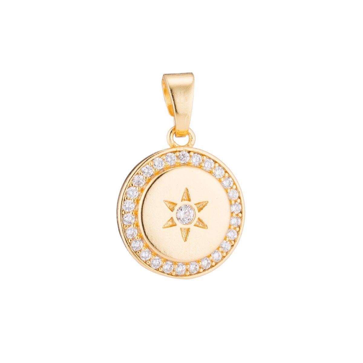 Gold Star, Sun, Dream, Wish, Celestial, Dangle, DIY, Craft, Cubic Zirconia Necklace Pendant Charm Bead Bails Findings for Jewelry Making H-171 - DLUXCA