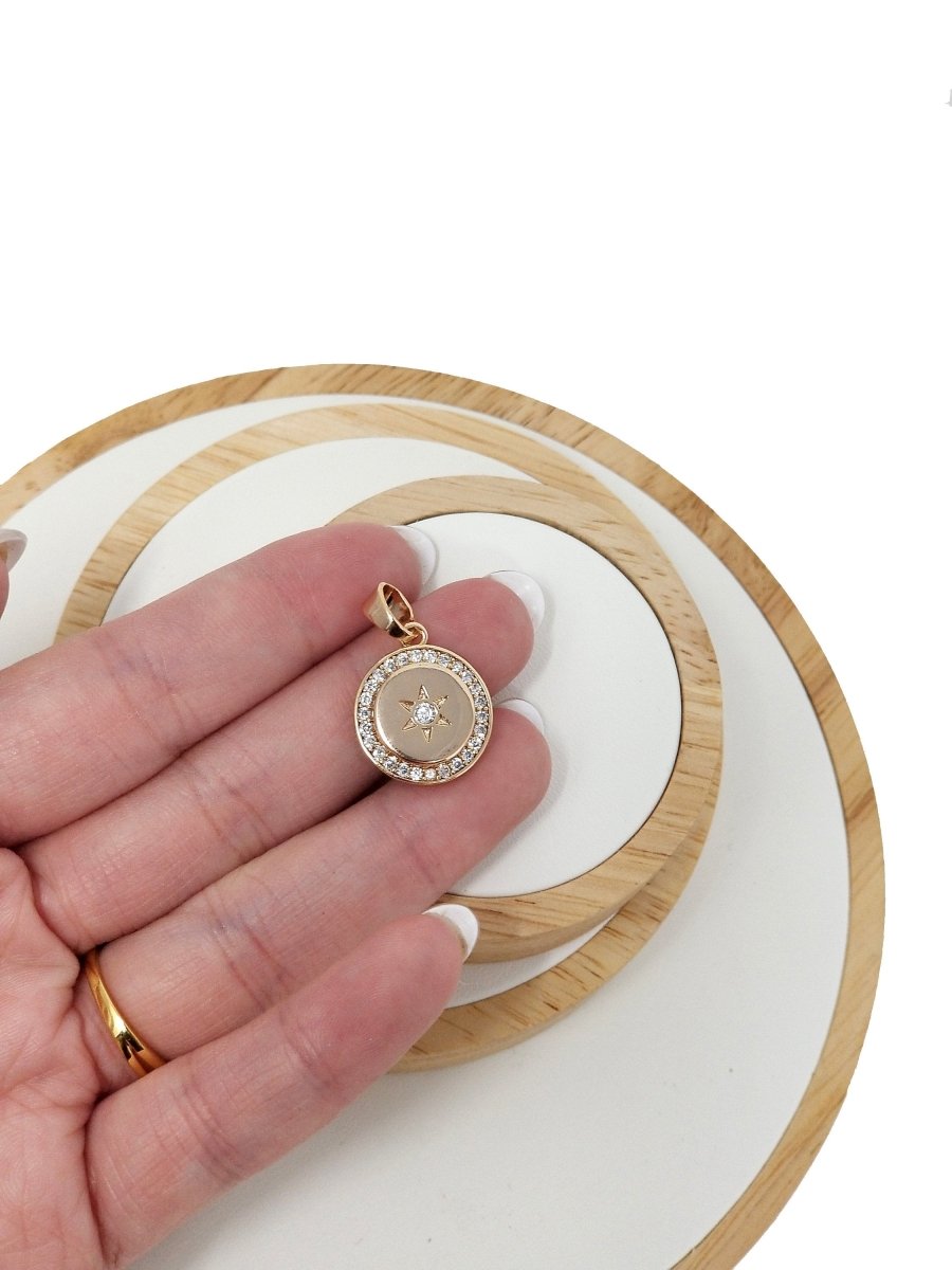 Gold Star, Sun, Dream, Wish, Celestial, Dangle, DIY, Craft, Cubic Zirconia Necklace Pendant Charm Bead Bails Findings for Jewelry Making H-171 - DLUXCA