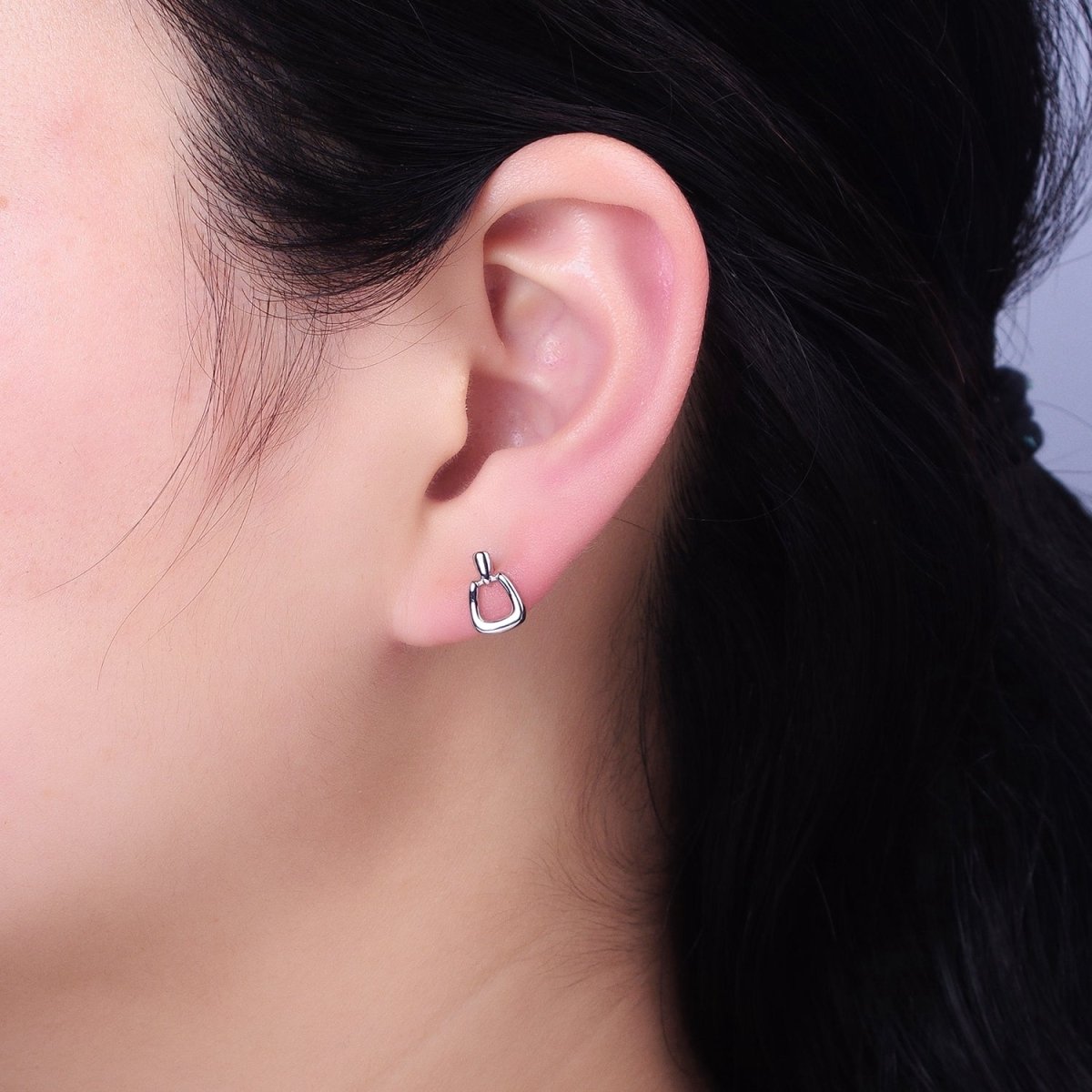 Gold Stud Horseshoe Earrings, Silver Lucky Horseshoe Earring AB611 AB612 - DLUXCA